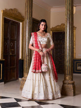 Off White Color Sequins And Thread Embroidery Work Vichitra Silk Lehenga Choli